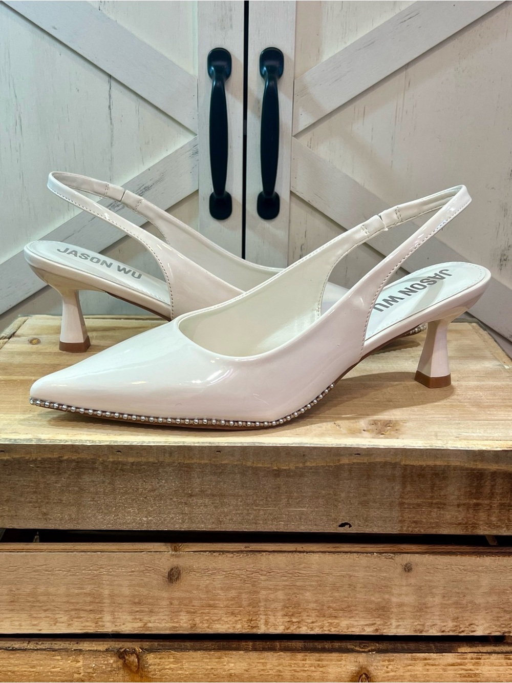 Jason Wu White Leather Slingback Beaded Silver Studded Shoes Size 10 NEW - Picture 3 of 11